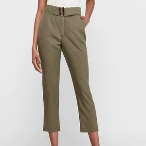 Express Women 6 Olive Green High Waist Belt FoldOver Pant Buckle Utility Pocket